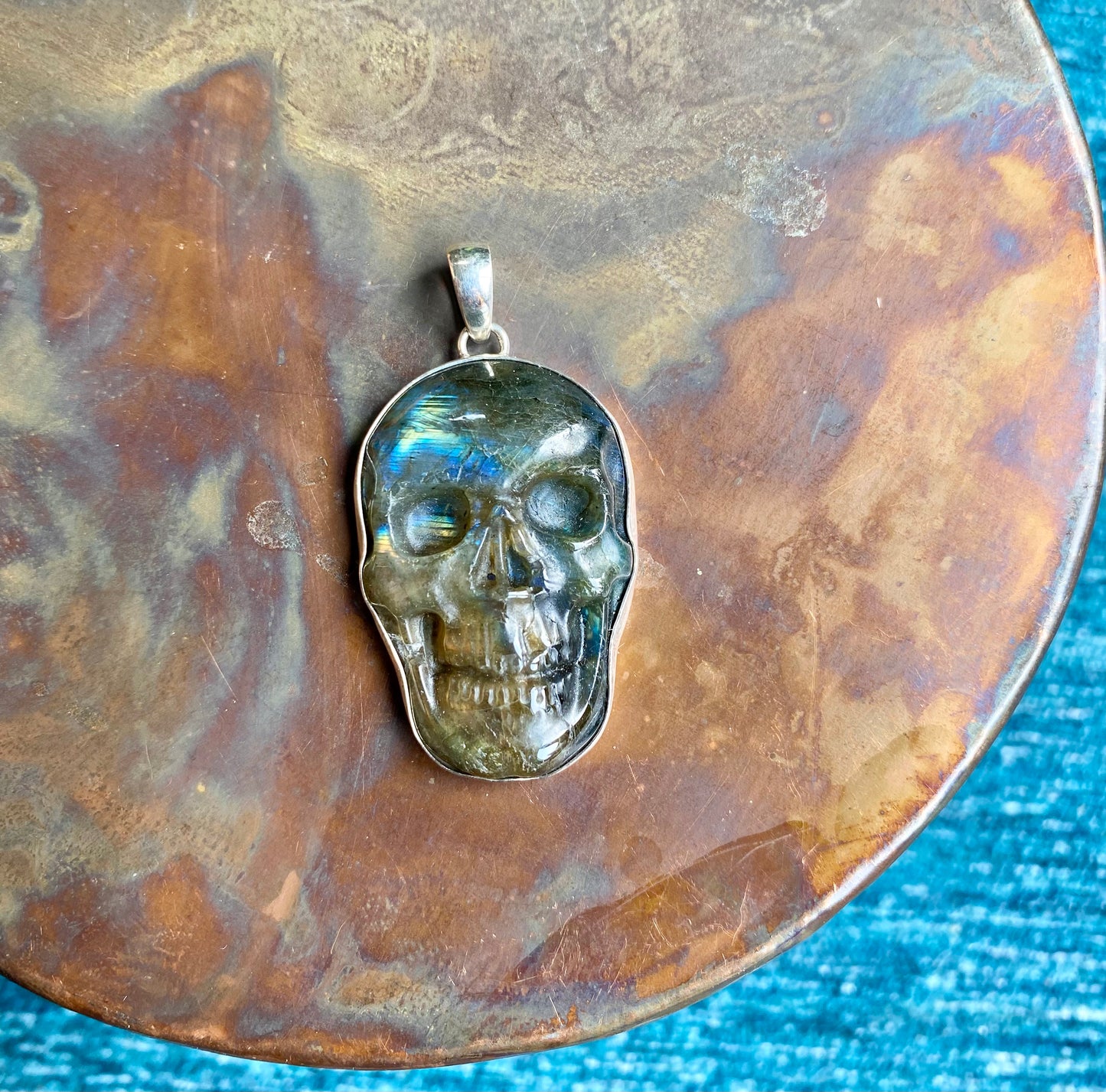 Labradorite Skull Pendant