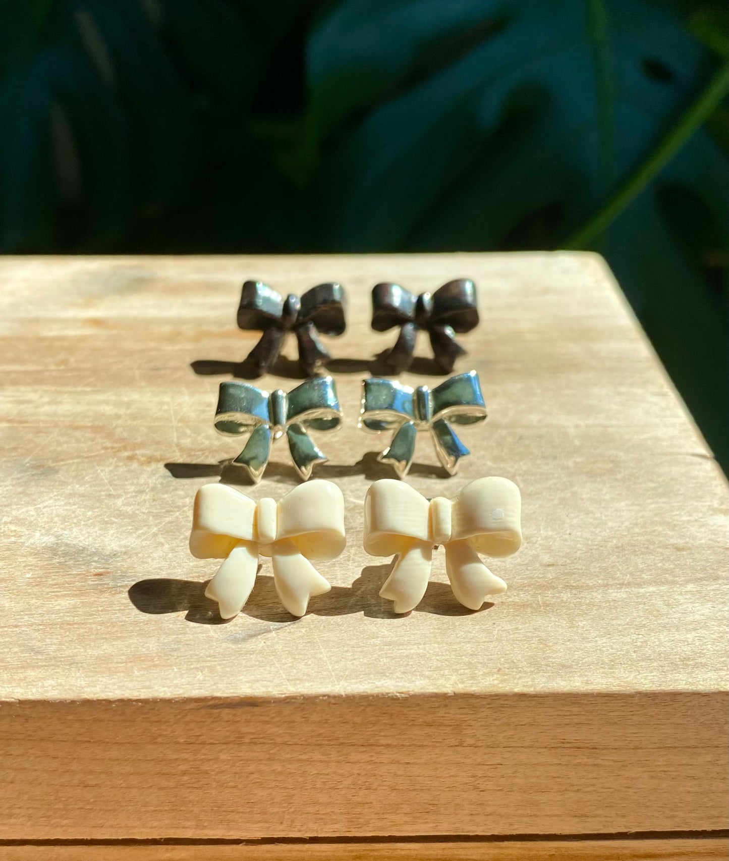 Vintage Ebony Wood Bow Earrings