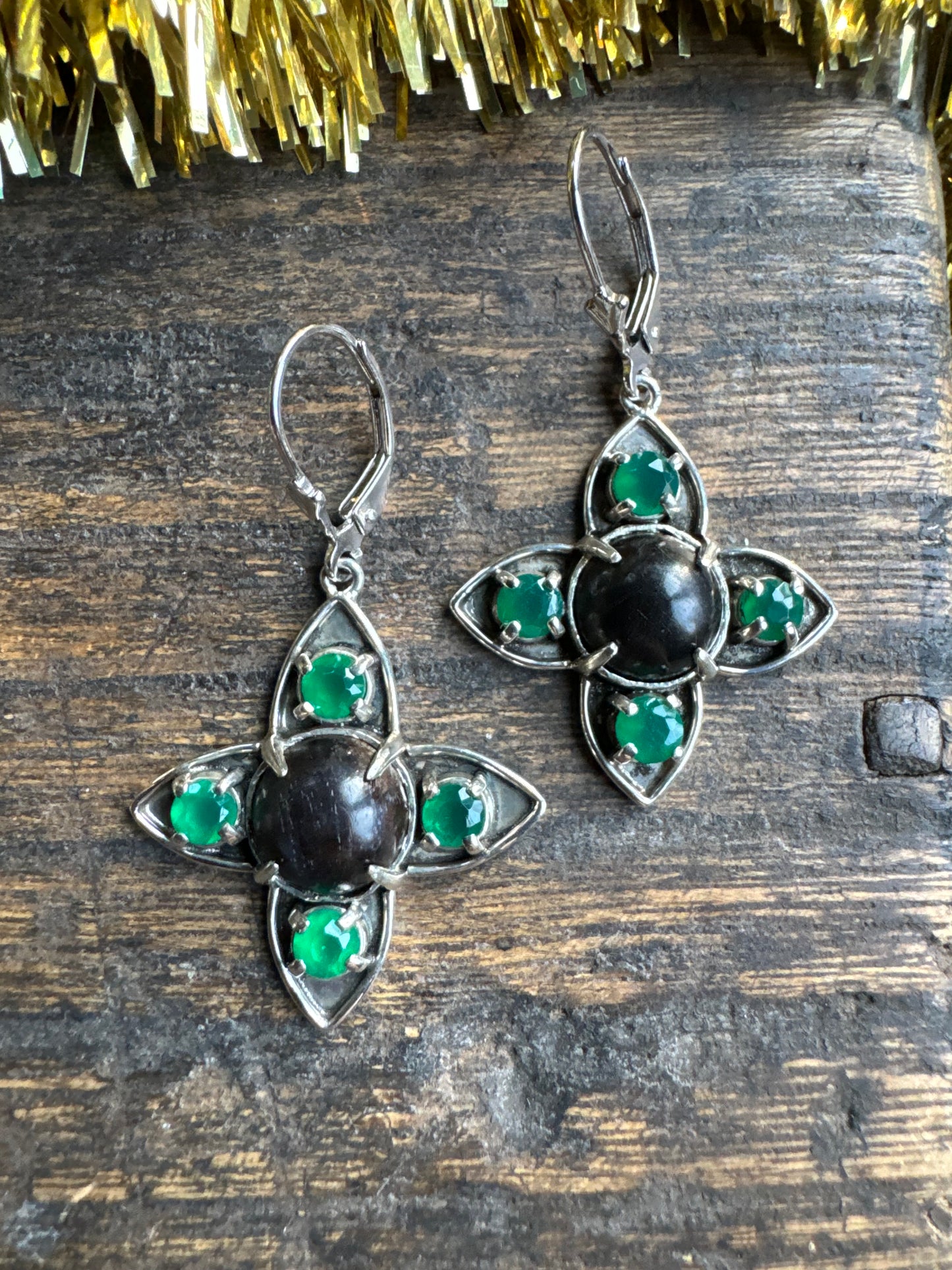 Green Onyx Clover Earrings