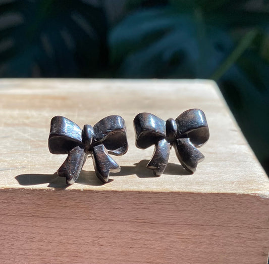 Vintage Ebony Wood Bow Earrings