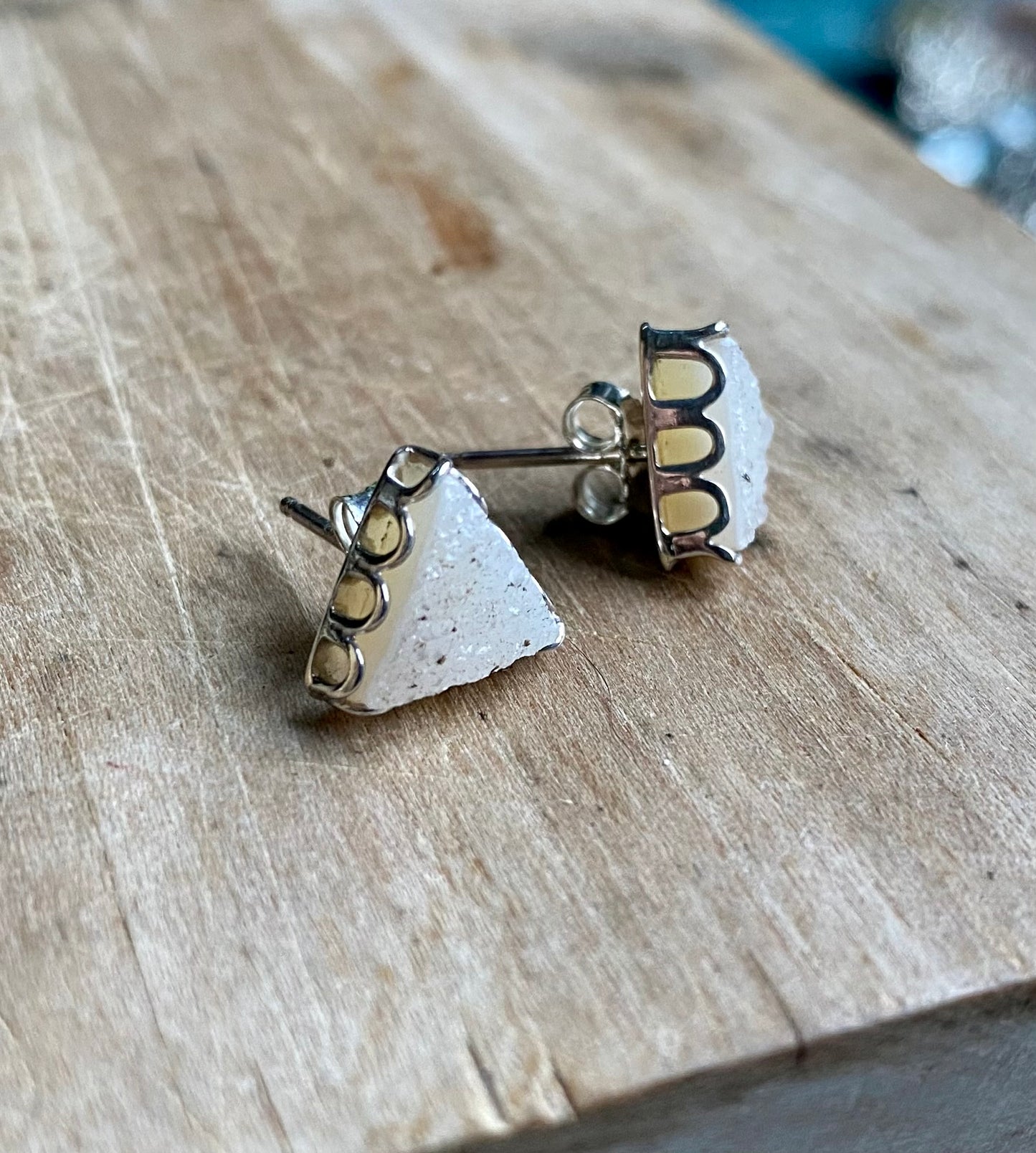 Triangle Druzy Vintage Earrings