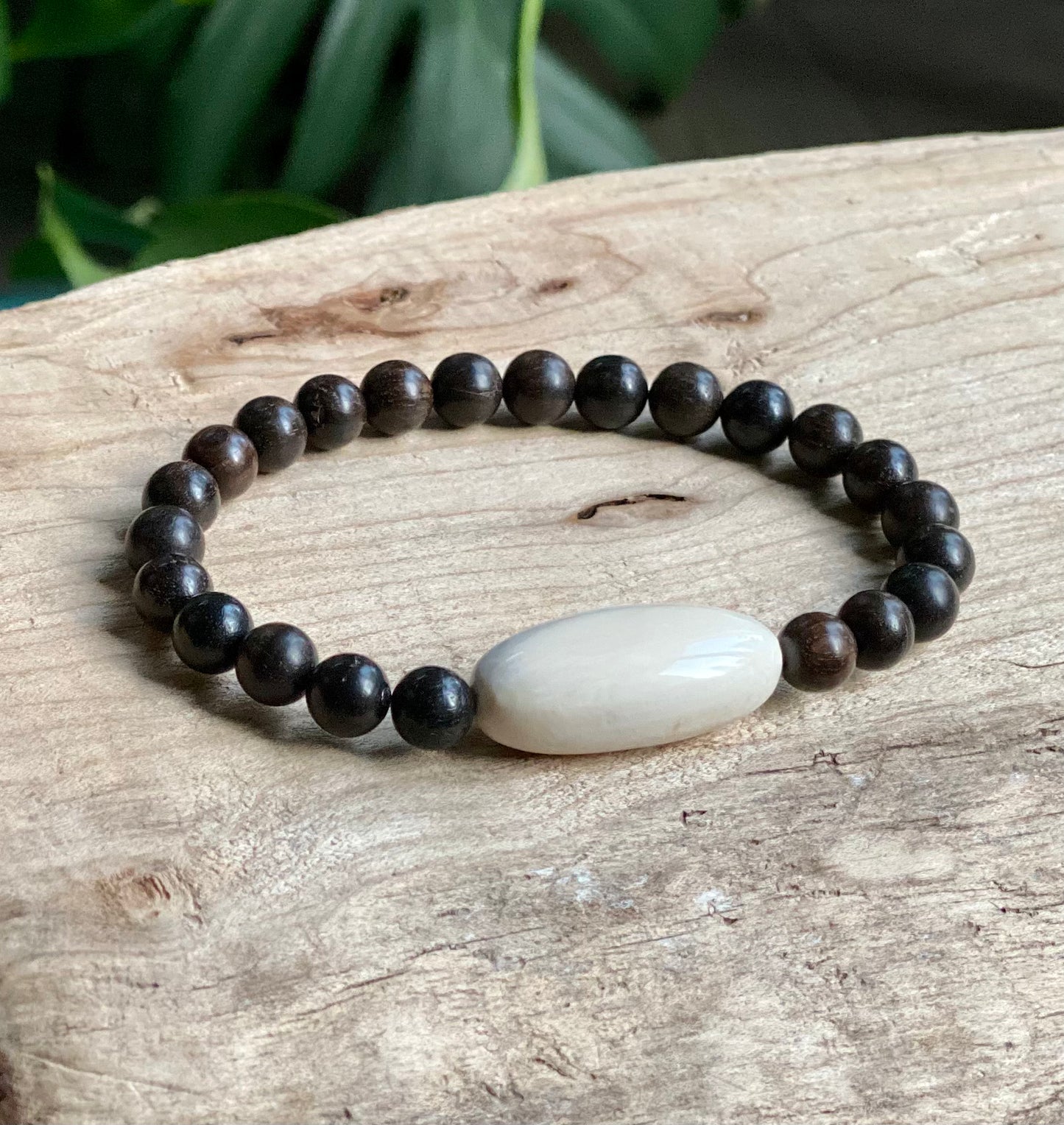 Mammoth Ivory Oval + Vintage Ebony Wood Bracelet