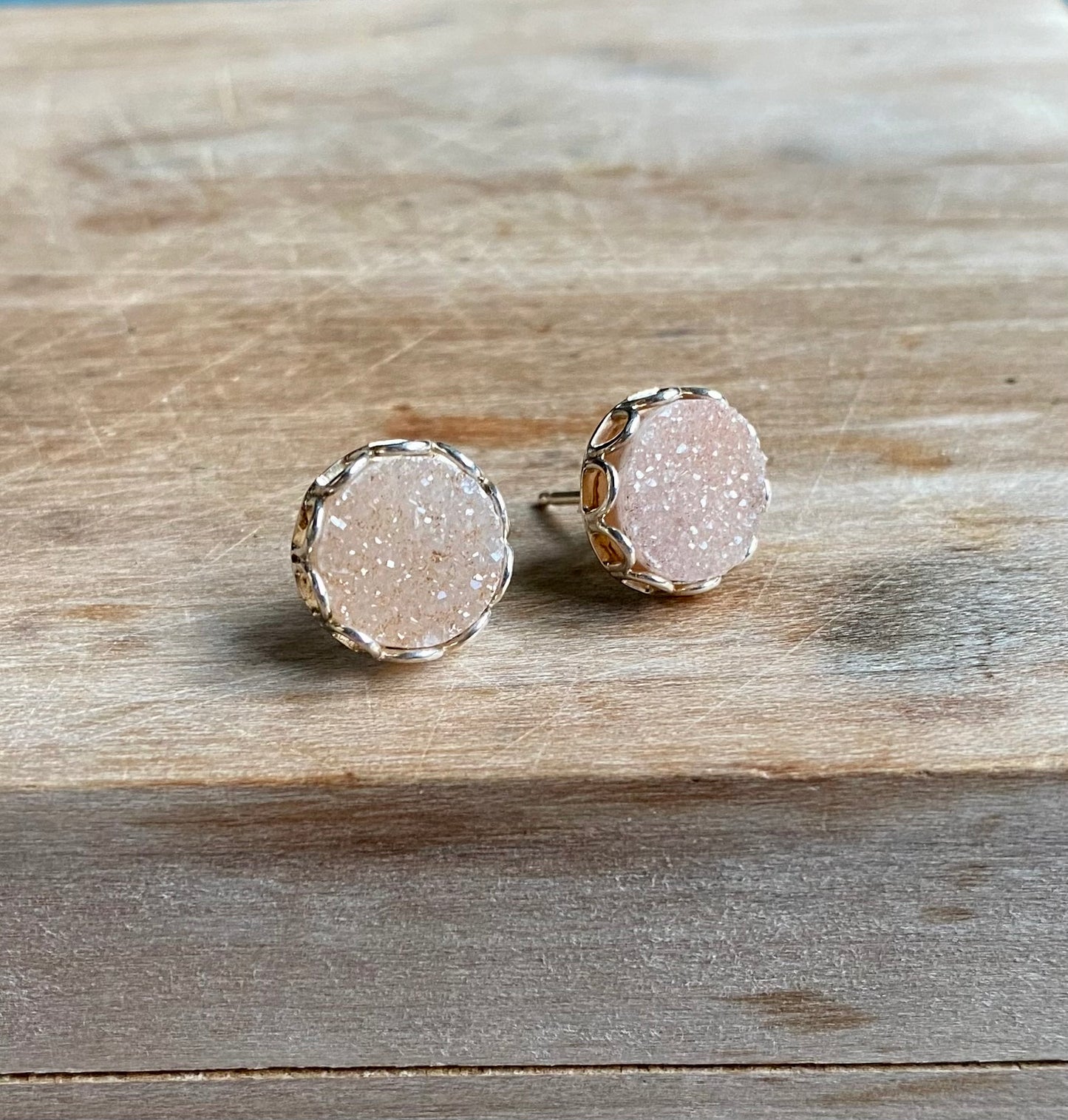 Round Druzy Vintage Earrings