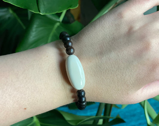 Mammoth Ivory Oval + Vintage Ebony Wood Bracelet