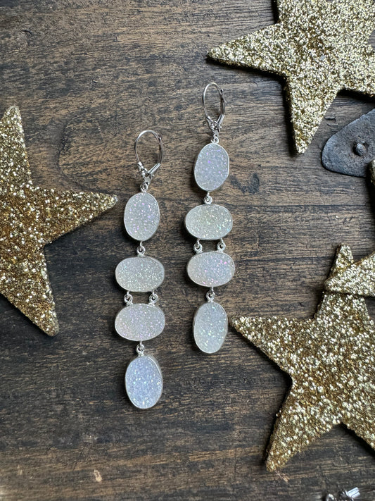 White Iridescent Druzy Earrings