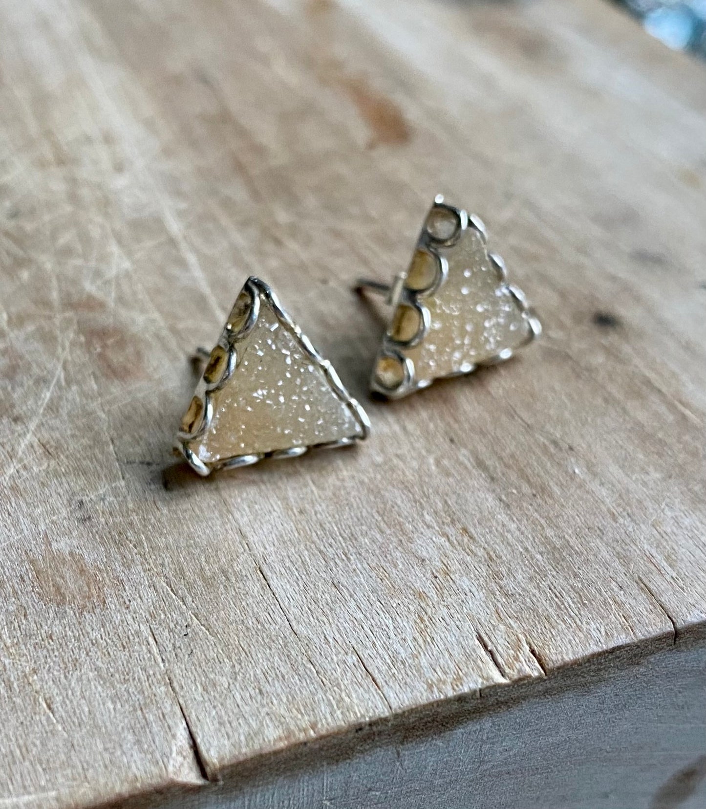 Triangle Druzy Vintage Earrings