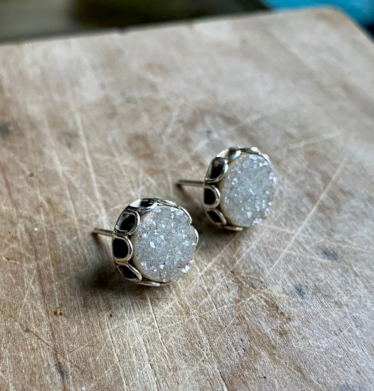 Round Druzy Vintage Earrings