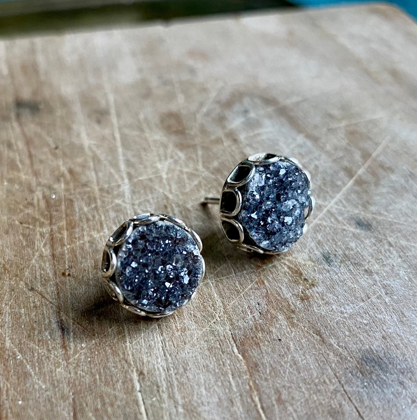 Round Druzy Vintage Earrings