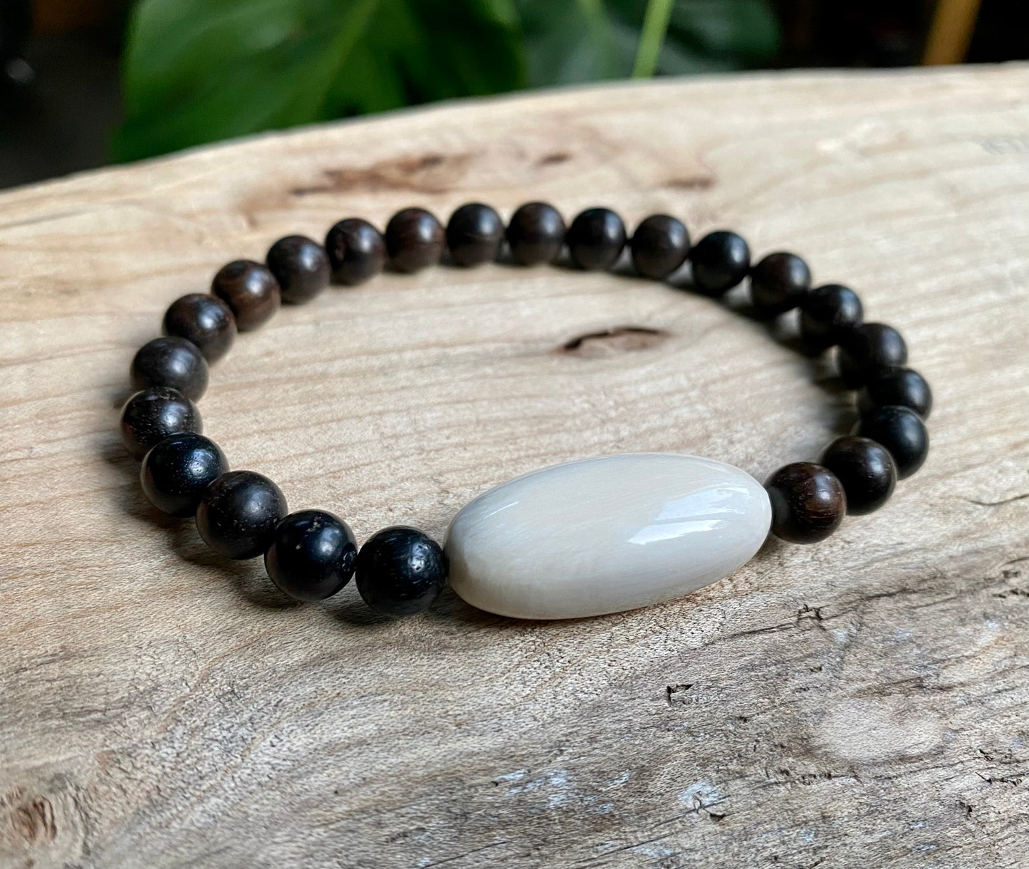 Mammoth Ivory Oval + Vintage Ebony Wood Bracelet